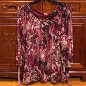 Burgundy Knit Top w/ Subtle Snake Print